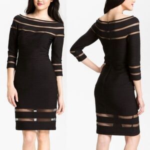 Tadashi Shoji Black Ribbed Sheer Panel Black Dress Size Large